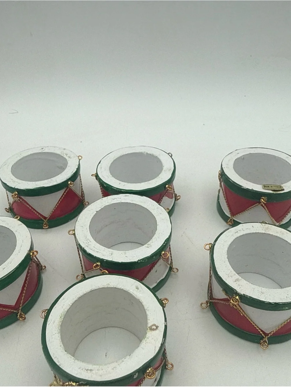VTG Festive Drum Napkin Rings Set of 8 Red & Green